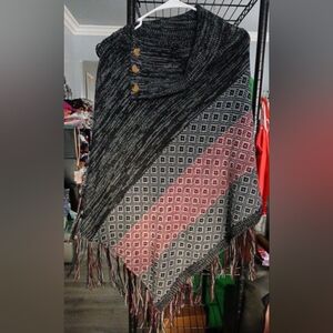 Allie & Rob Black and Red Geometric Poncho